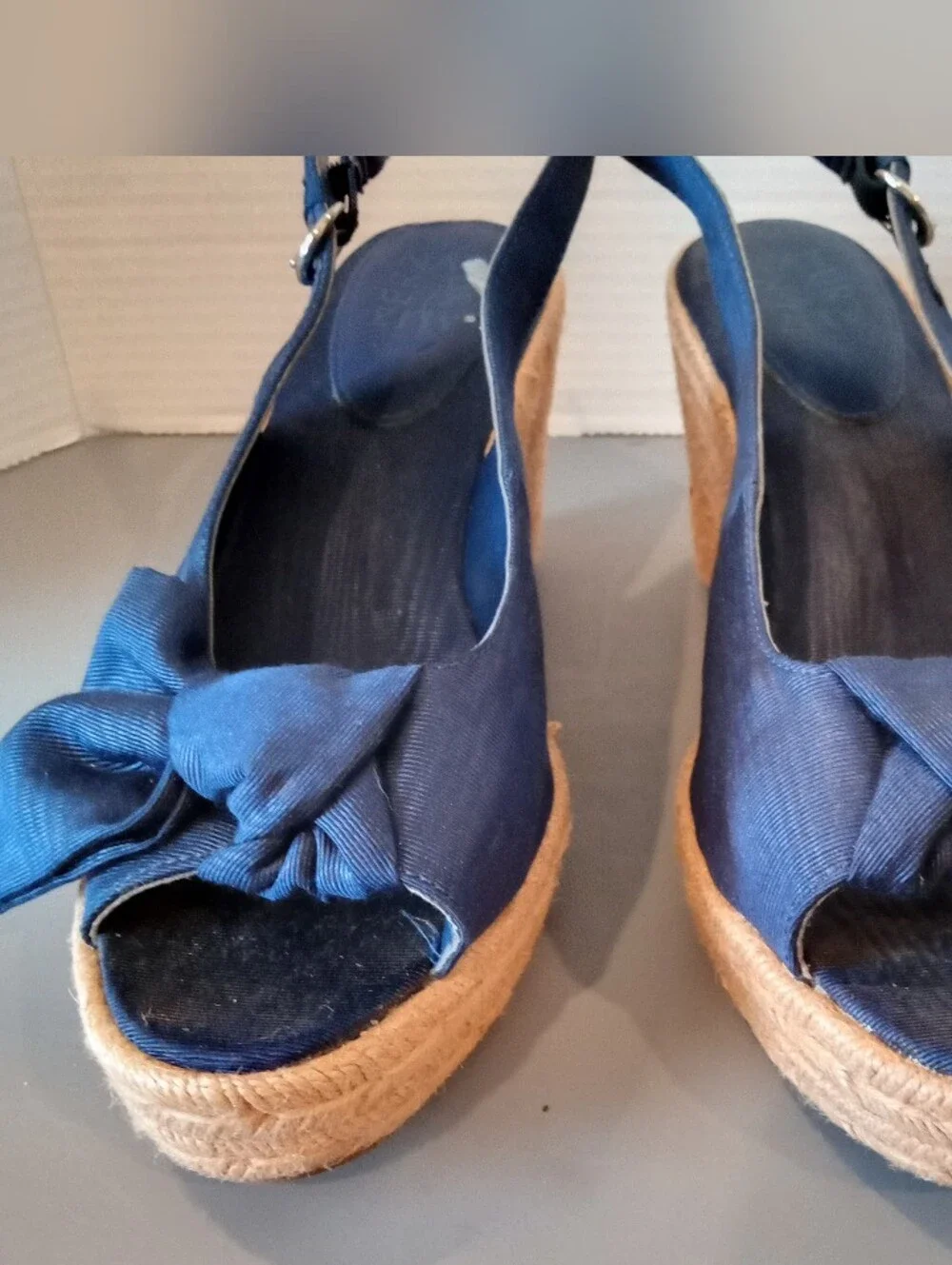 Naturalizer Navy Slingback Wedge Sandals with Bow Womens Size 9.5